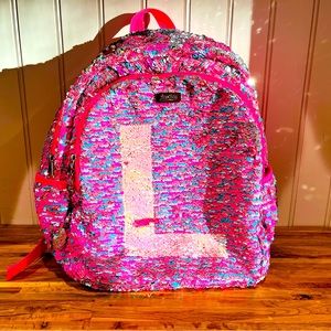 Girl Pink Flip Sequin Backpack Initial “L.”